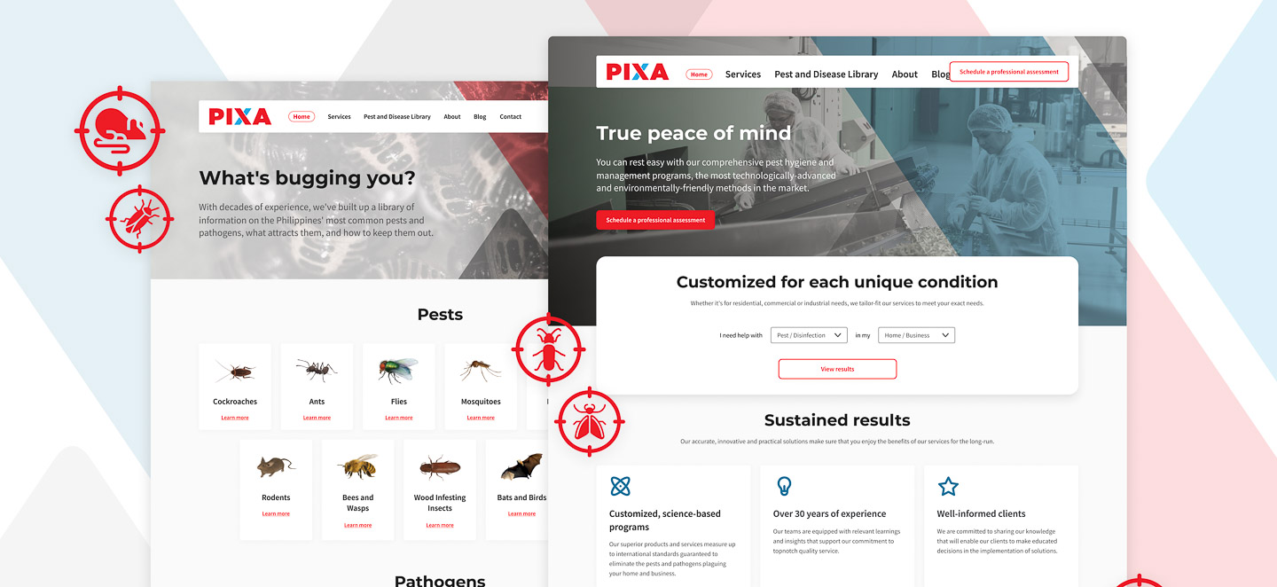 Mockups for PIXA Company's website redesign